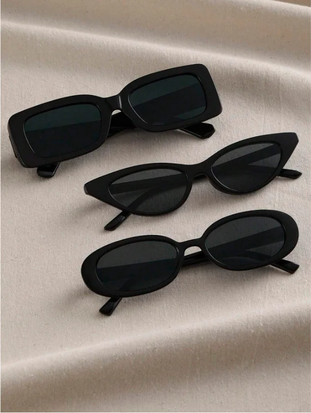3pcs Geometric Fashion Black Sunglasses For Daily Travel for Men and Women