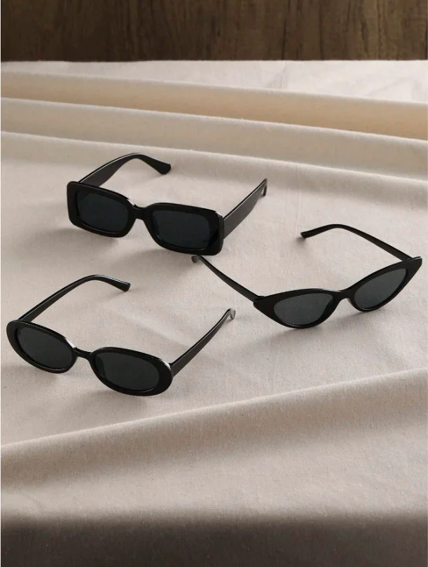 3pcs Geometric Fashion Black Sunglasses For Daily Travel for Men and Women 2