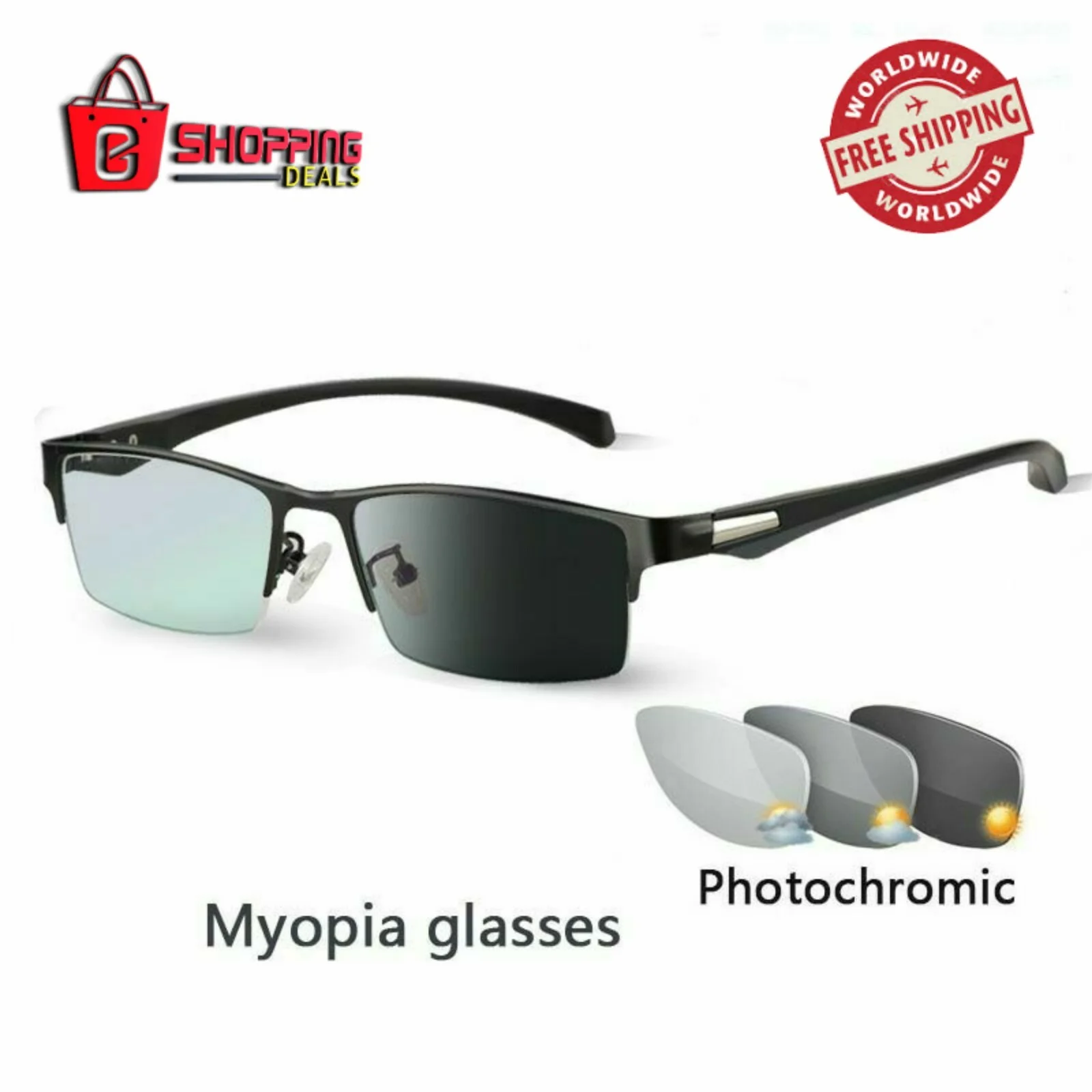 Myopia Photochromic Sunglasses Half Frame Reading Prescription Glasses Self Dim